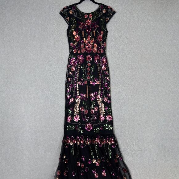 Lulus Black Era of Opulence Burgundy Sequin Cap Sleeve Maxi Dress Size Small - Picture 3 of 13